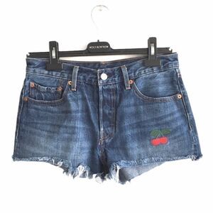 LEVI’S 501 High Rise Cherry Denim Shorts Blue 27